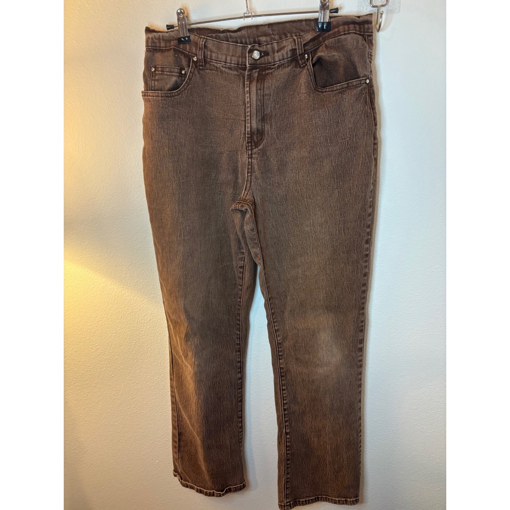 DG2 Diane Gilman Brown Embellished Straight Leg Jeans Womens Size 10 Rhinestone